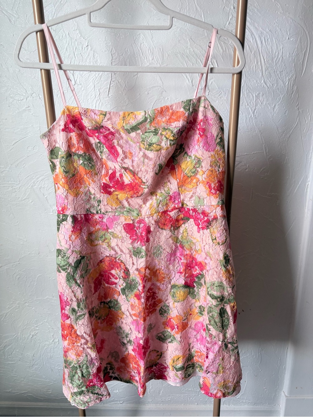 DB Studio Davids Bridal Pink Orange Floral Lace A Line Mini Dress 10 Pockets